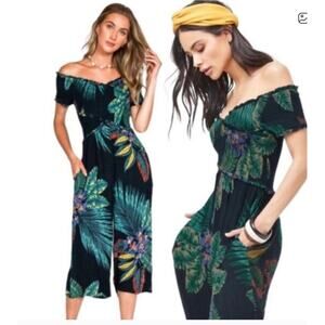 Patrons of Peace Green Floral Jumpsuit, Size Small